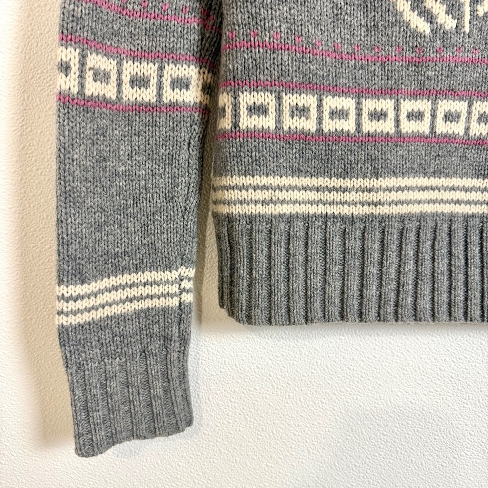 TNA 100% Lambswool Deer Fair Isle Zip Cardigan Sweater Medium Grey Nordic Cabin - Picture 14 of 15